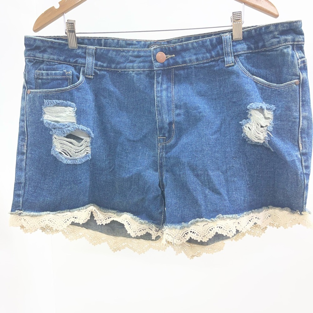 Forever 21 Blue Jean Shorts with Lace Trim